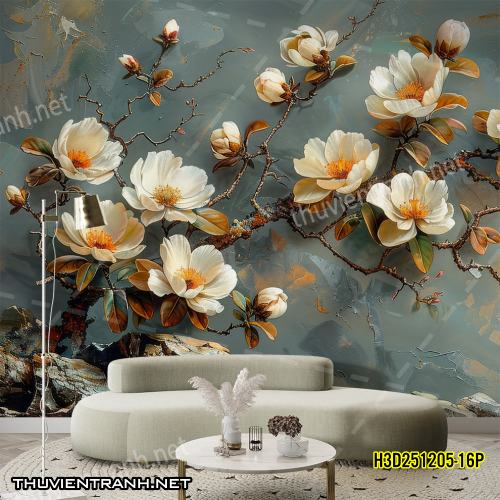 Tranh dán tường Hoa 3D- H3D251205-16P - Tranh tường chất lượng cao